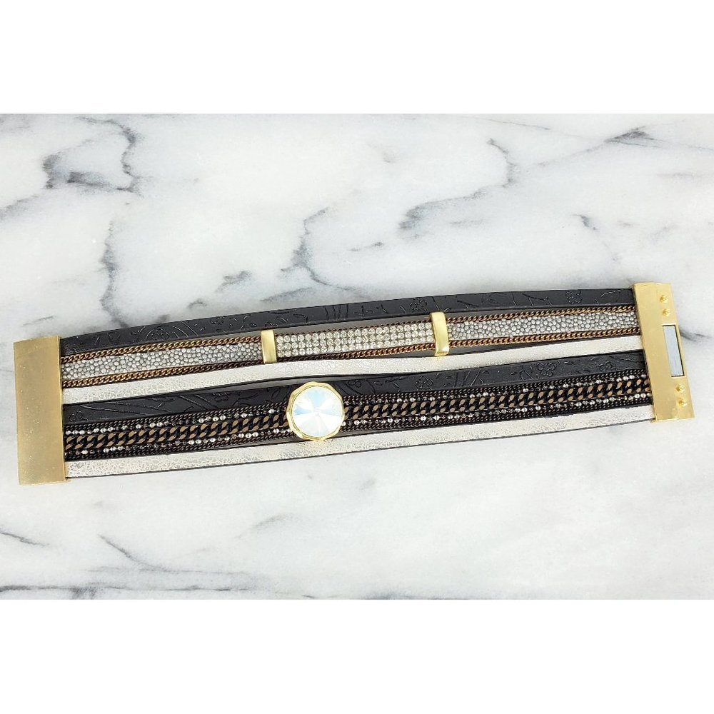 Layered w Crystal Wrap Cuff Magnetic Bracelet - Picture 3 of 7